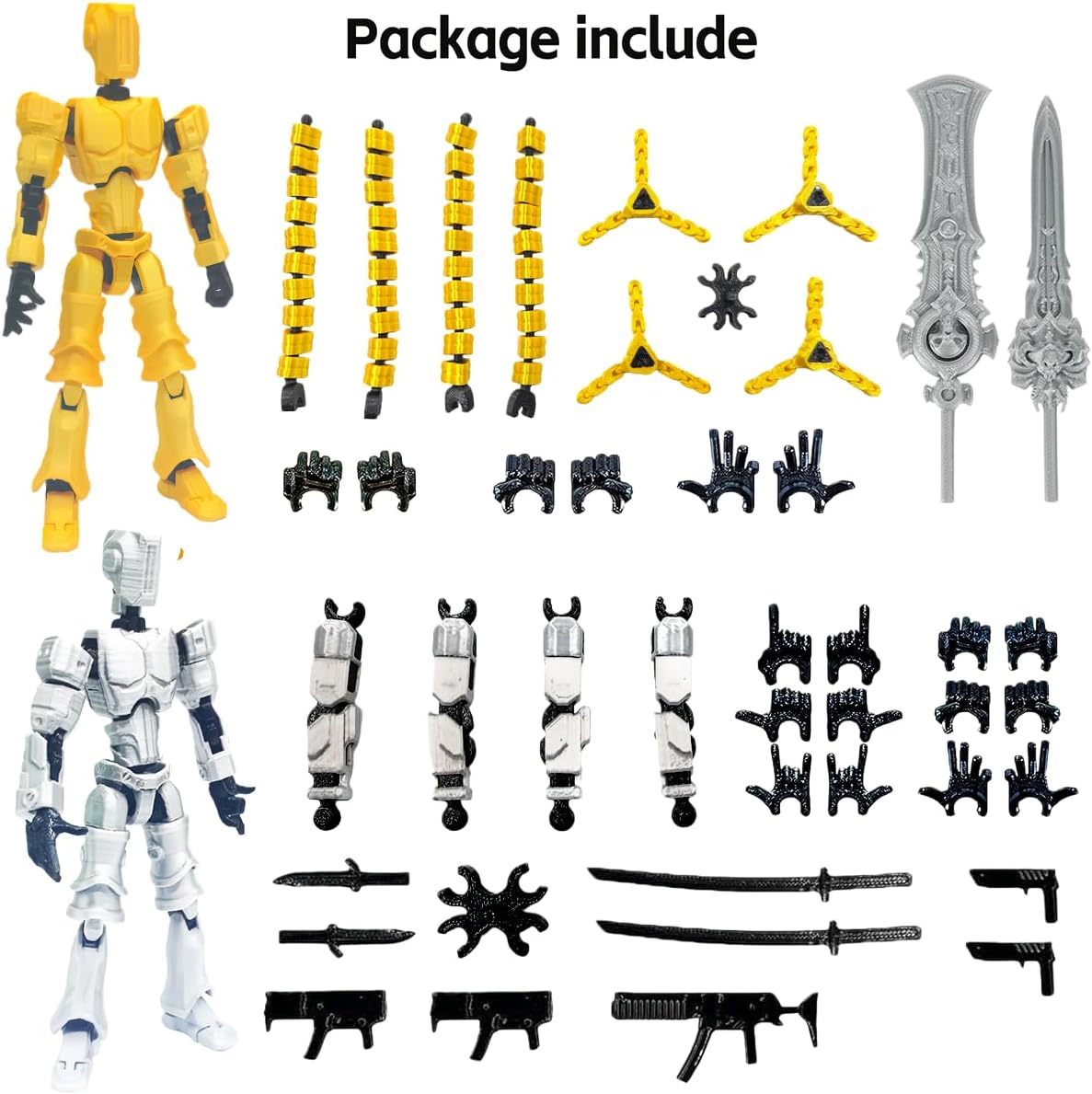 T13 3D Action Figure Set (Assembly Completed) 2 Pcs, 3D Printed Multi-Jointed, Titan 13 Action Figures, Multi-Articular Lucky Mobile Robot Nova,Desktop Decorations for Game Lovers Toys (Gold Sliver)