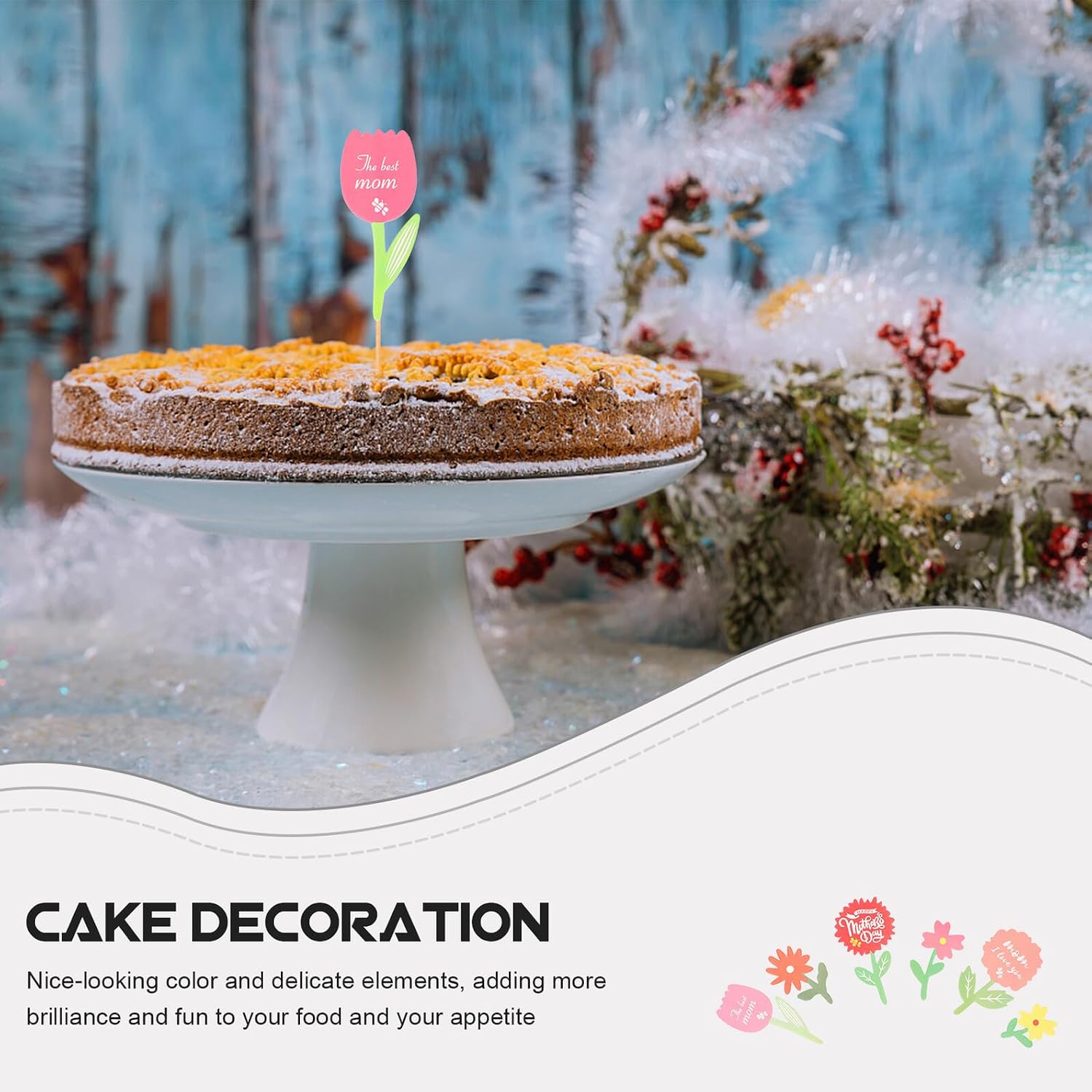 Milisten 60pcs Mother’s Day Cake Toppers Flower Picks Paper Decorations for Party Baking Cupcake Inserts Non-edible Cake Decorating Set