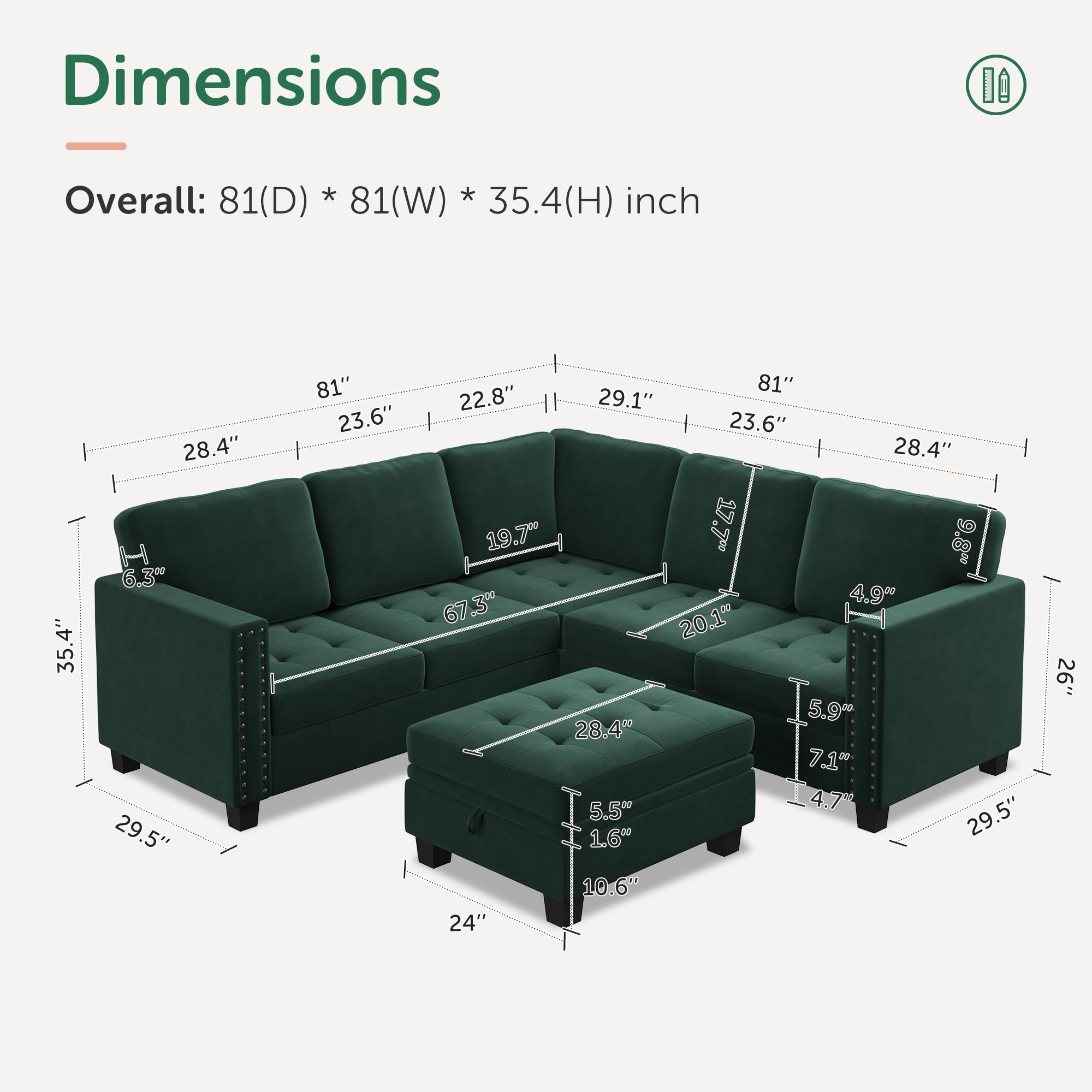HONBAY Velvet Convertible Sectional Sofa Couch, L Shaped Corner Couch ...
