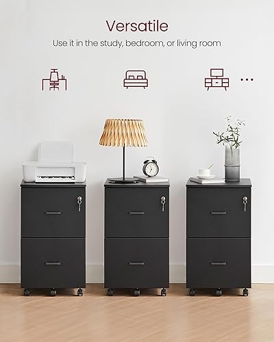 Miniatura 6 de VASAGLE Archivador de 2 cajones, archivador con bloqueo para oficina en casa, pequeño archivador rodante, soporte para impresora, A4, carpetas