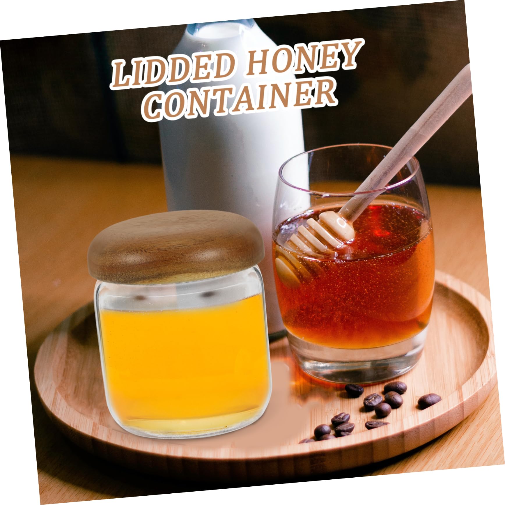 Ciieeo Sealable 380ml Glass Honey Pot with Wooden Lid Food Storage Jar for Kitchen