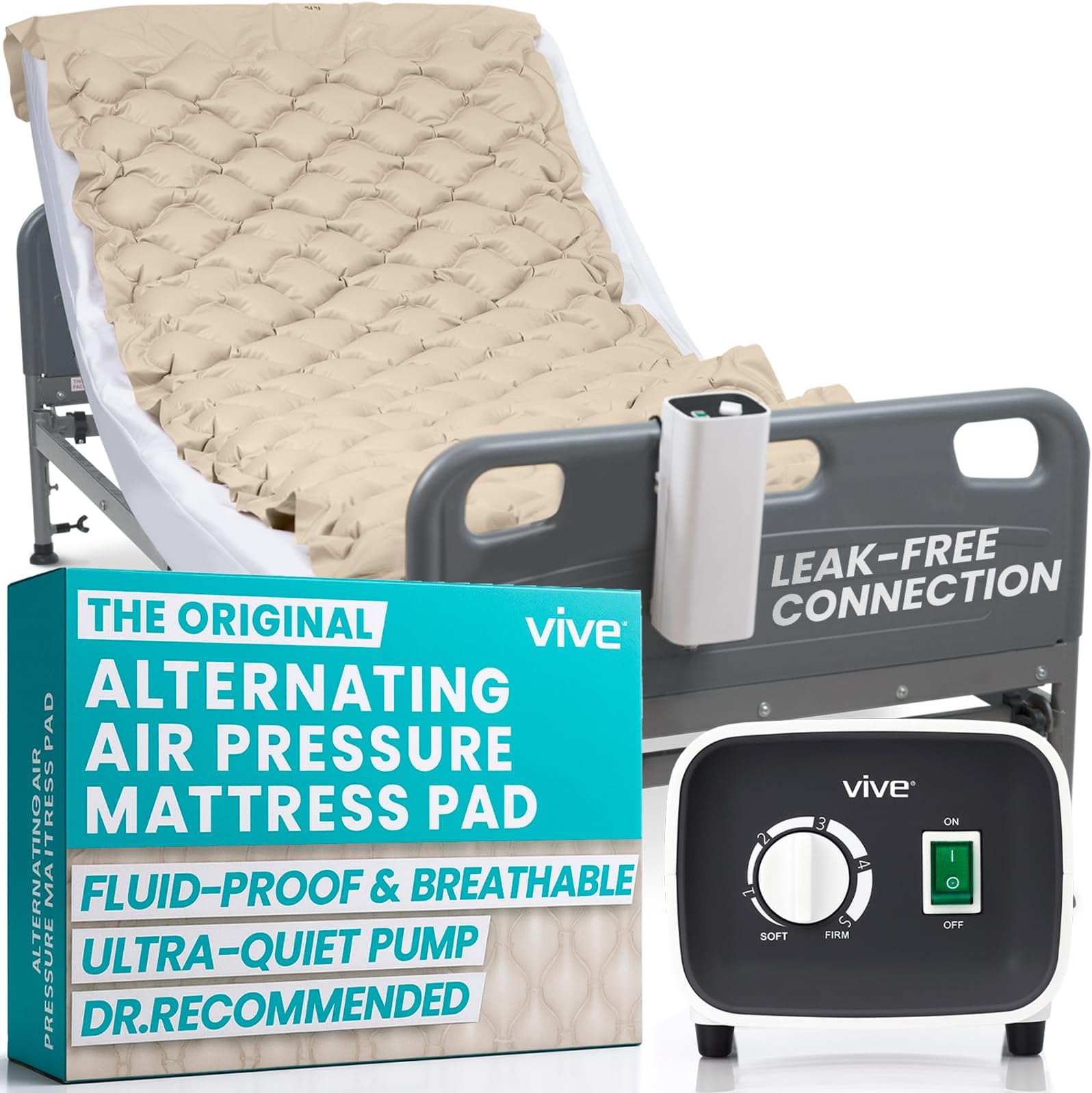 Alternating Pressure Mattress by Vive - Includes Electric Pump & Mattress Pad - Inflatable Bed Pad for Pressure Ulcer and Pressure Sore Treatment - Fits Standard Hospital Beds