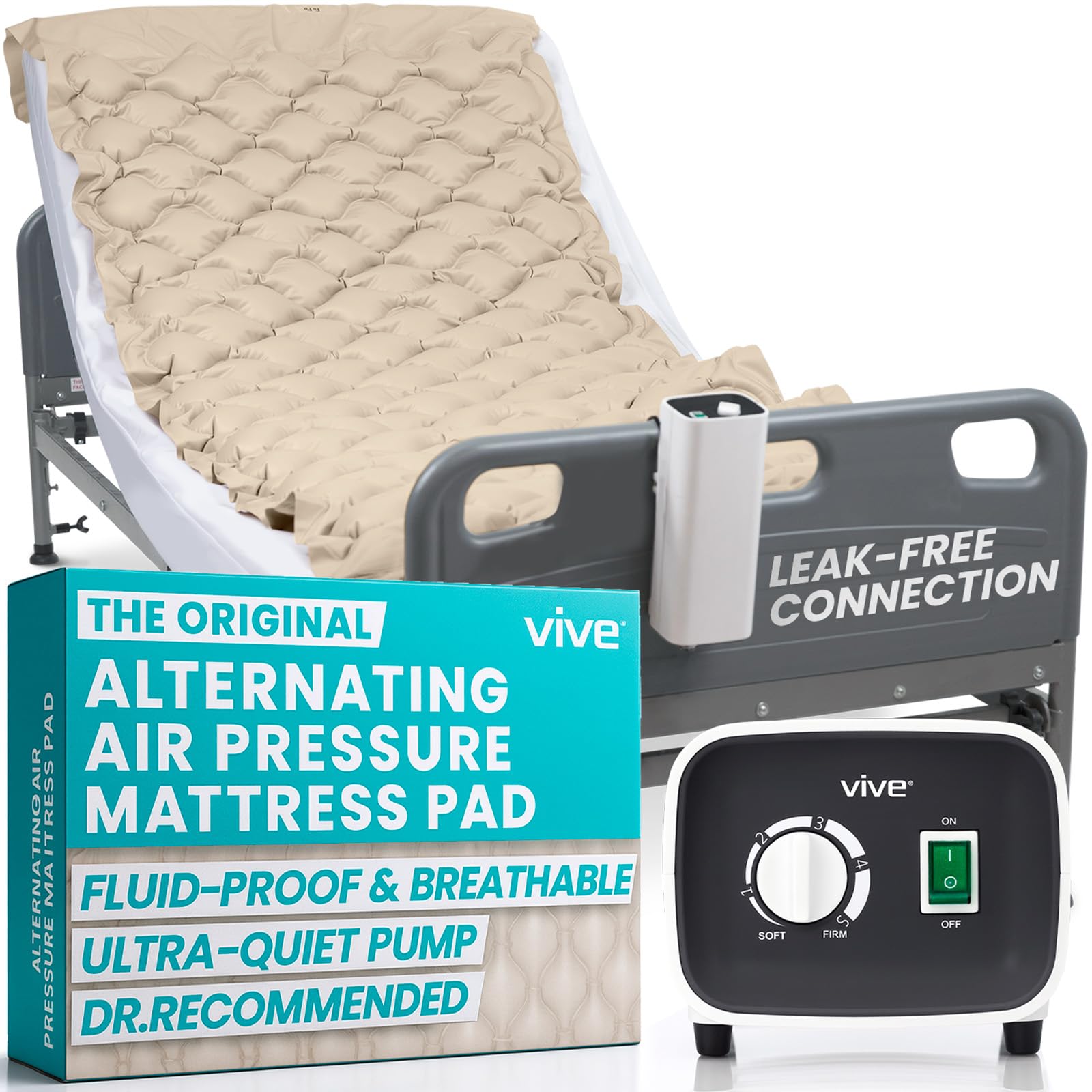 Alternating Pressure Mattress by Vive - Includes Electric Pump & Mattress Pad - Inflatable Bed Pad for Pressure Ulcer and Pressure Sore Treatment - Fits Standard Hospital Beds
