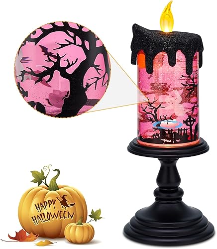 Miniatura 6 de Lámpara iluminada de globo de nieve de Halloween, velas sin llama iluminadas con remolinos de purpurina de agua y movimiento espeluznante, funciona