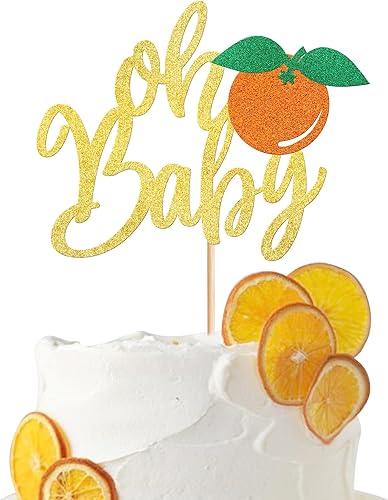 Rsstarxi 1 paquete de decoración de pastel Oh Baby con purpurina naranja pequeña para tartas de baby shower, decoración de pastel para frutas y