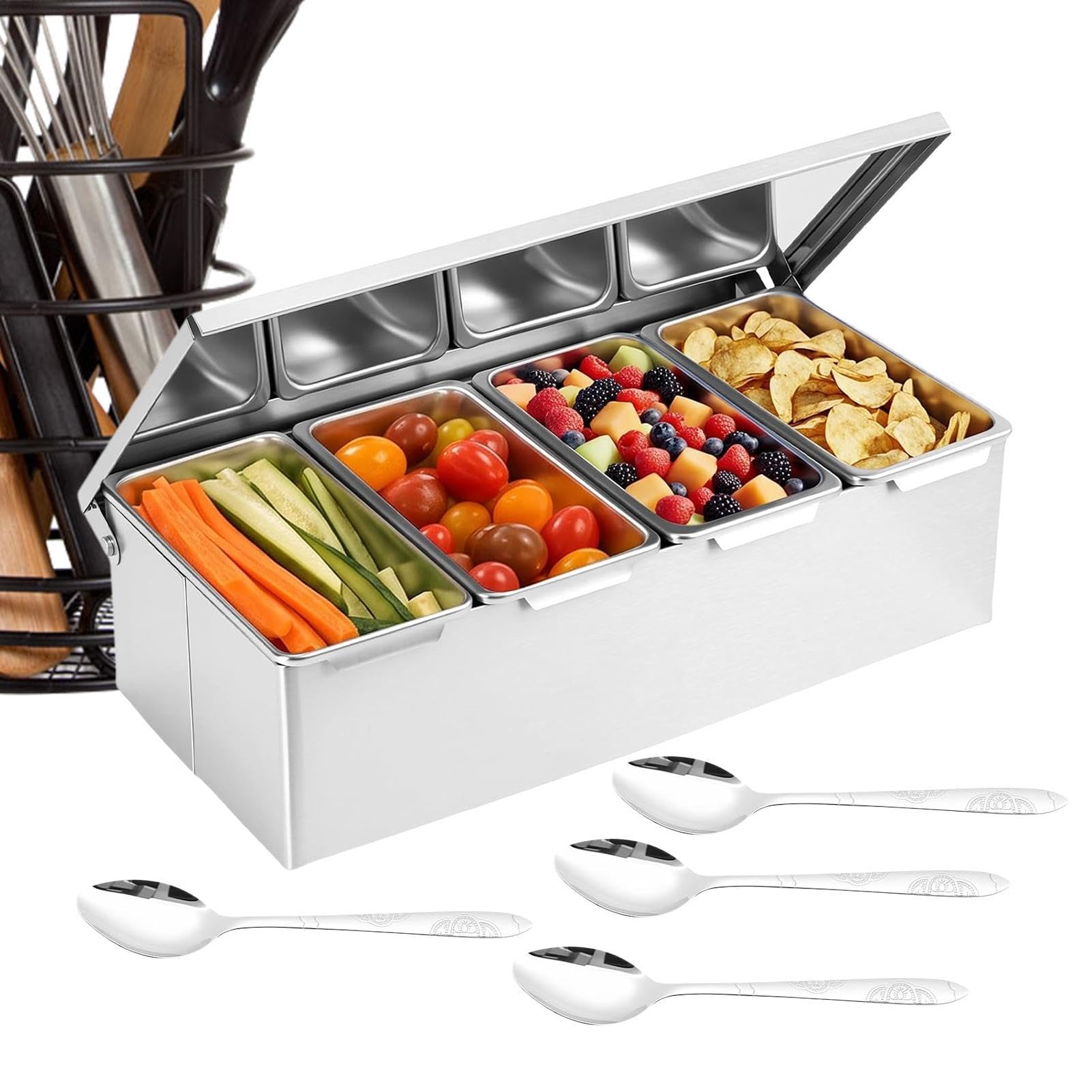 Dispensador de condimentos de acero inoxidable con cuchara