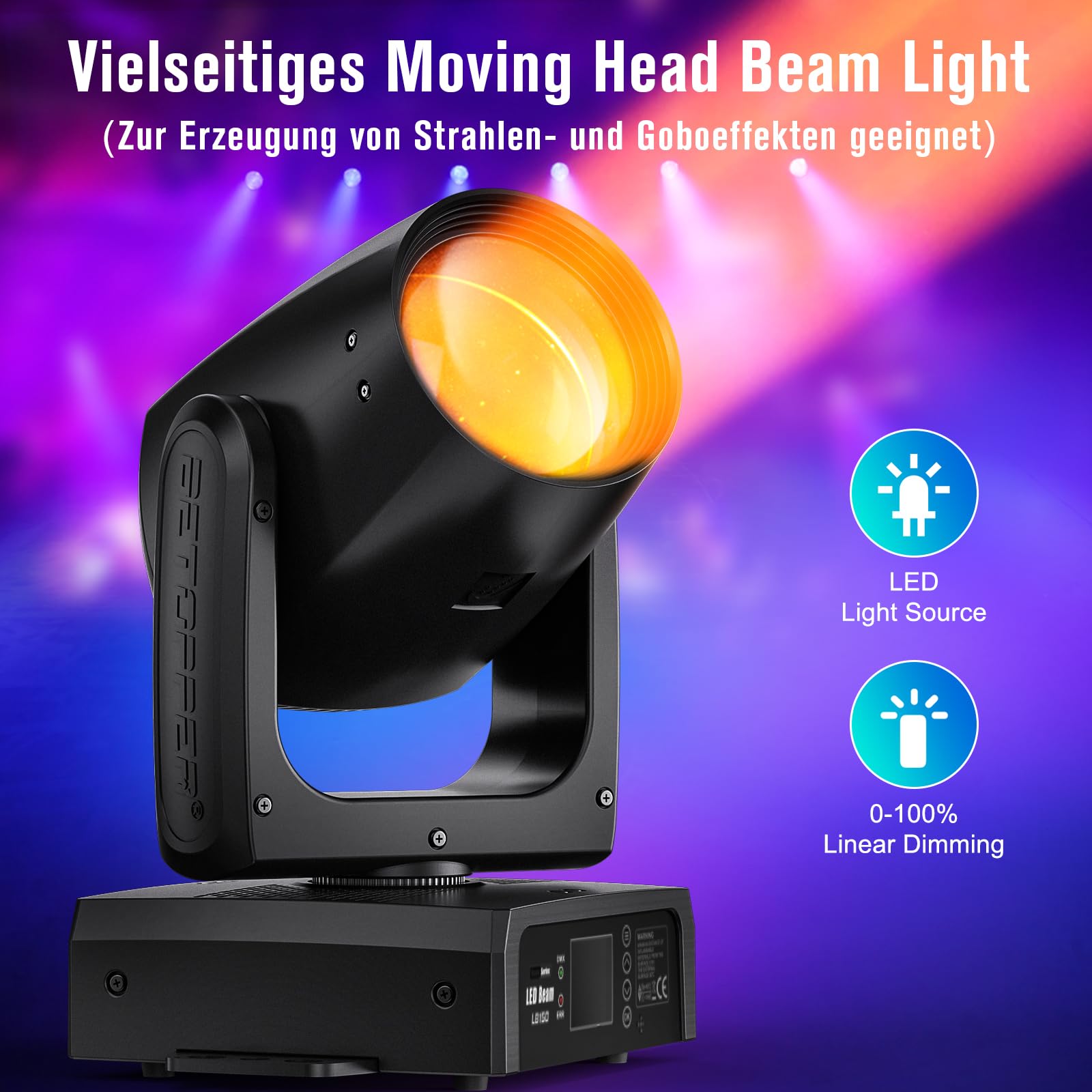 150W Moving Head DJ Licht,BETOPPER Mini LED Bühnenlicht, RGBW Roto Prisma Beam Licht, Sound Activated & DMX-512 Control Scheinwerfer für Party, Bar, Club, DJ Bühnenbeleuchtung, 1 Stück