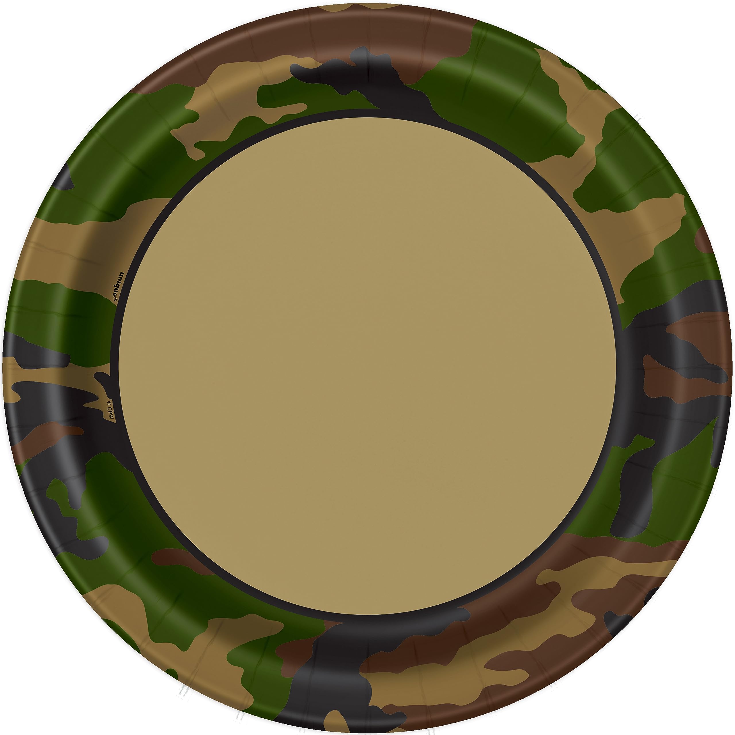 Unique 48525EU Eco-Friendly Paper Plates-23 cm-Military Camo Party-8 Count (Pack of 1), Multicolour