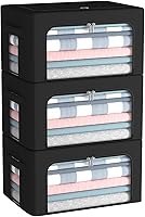 Vista 21 de Paquete de 3 cajas de almacenamiento con marco, bolsas de almacenamiento de ropa, tela Oxford, plegable, apilable, juego organizador con ventana