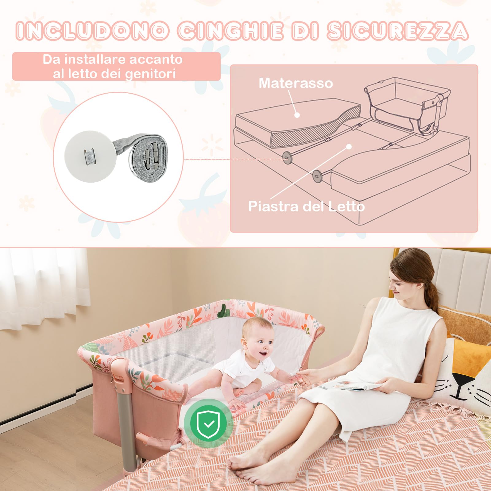 Culla Neonato Pieghevole COSTWAY Con Materasso - 4 Altezze Regolabili, Per Bambini 0-6 Mesi - Foto 6