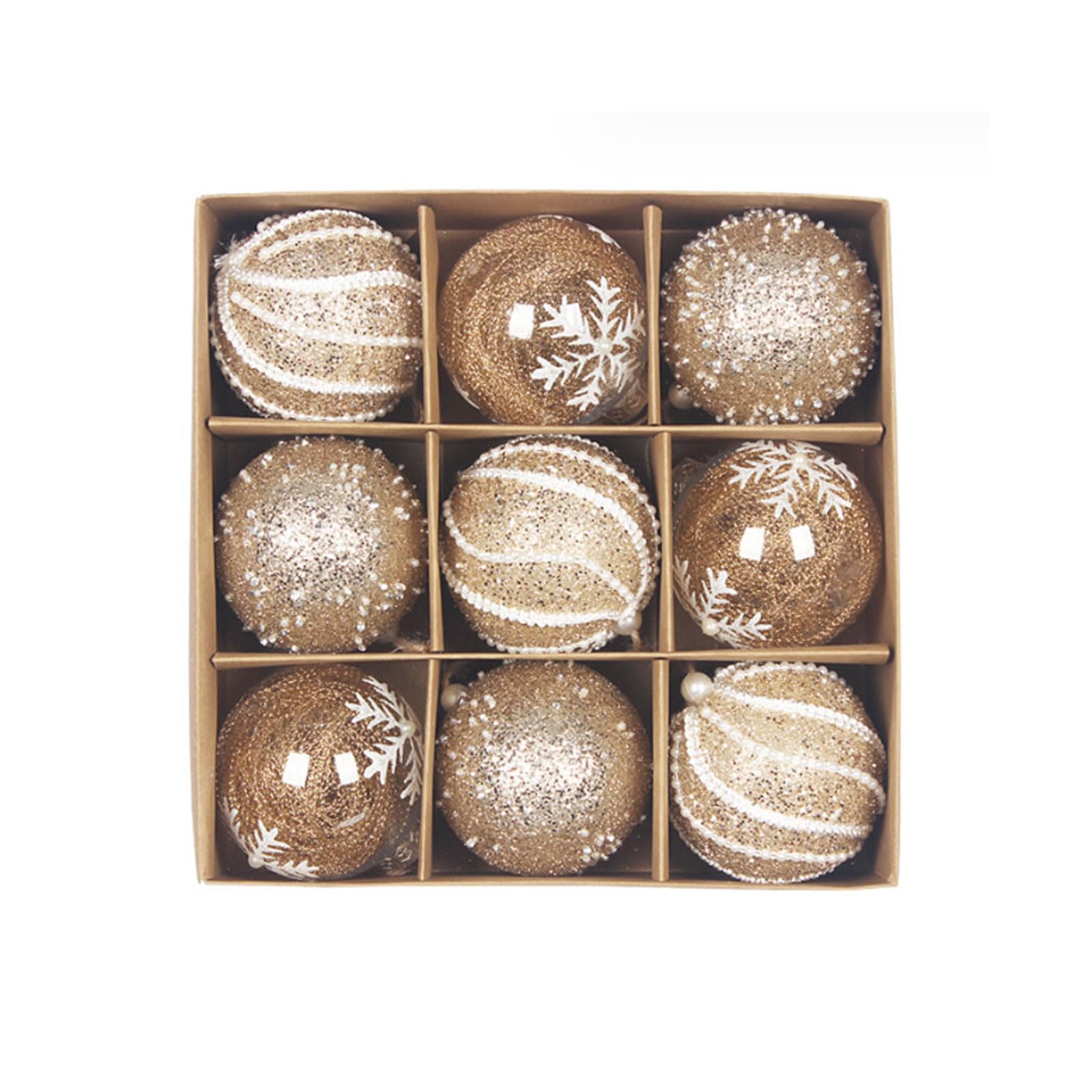 SYALEO 80mm/3.15" Christmas Ball Ornaments 9pcs Champagne Large Shatterproof Plastic Christmas Tree Decorations Hanging Baubles for Xmas Party
