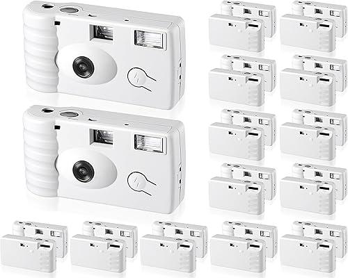 Treela Paquete de 15 cámaras desechables para boda, flash de un solo uso de 1.378 in, 27 películas, cámara de película 400ISO para conciertos,
