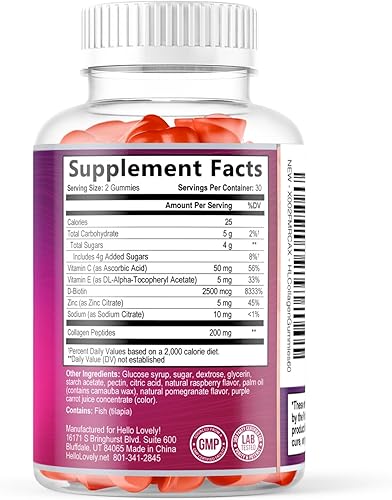 Vista 9 de Gomitas de péptidos de colágeno con 2500 mcg de biotina, suplemento de colágeno hidrolizado tipo I y III con vitamina C y zinc, soporte