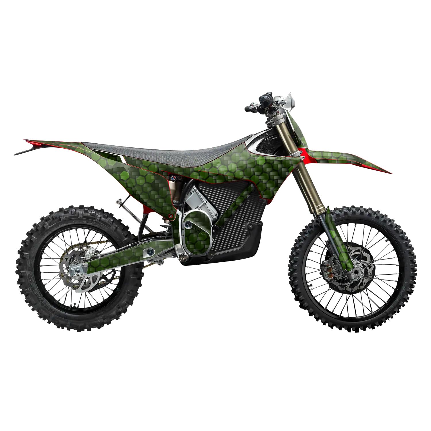 Carbon Fiber Stark Varg MX 2023-2025 Graphics Kit Wrap - Green Hexa Camo - Varg MX Skin - Premium 3M Vinyl Protective Wrap Decal Cover - Easy to Apply | Crafted in The USA by MightySkins