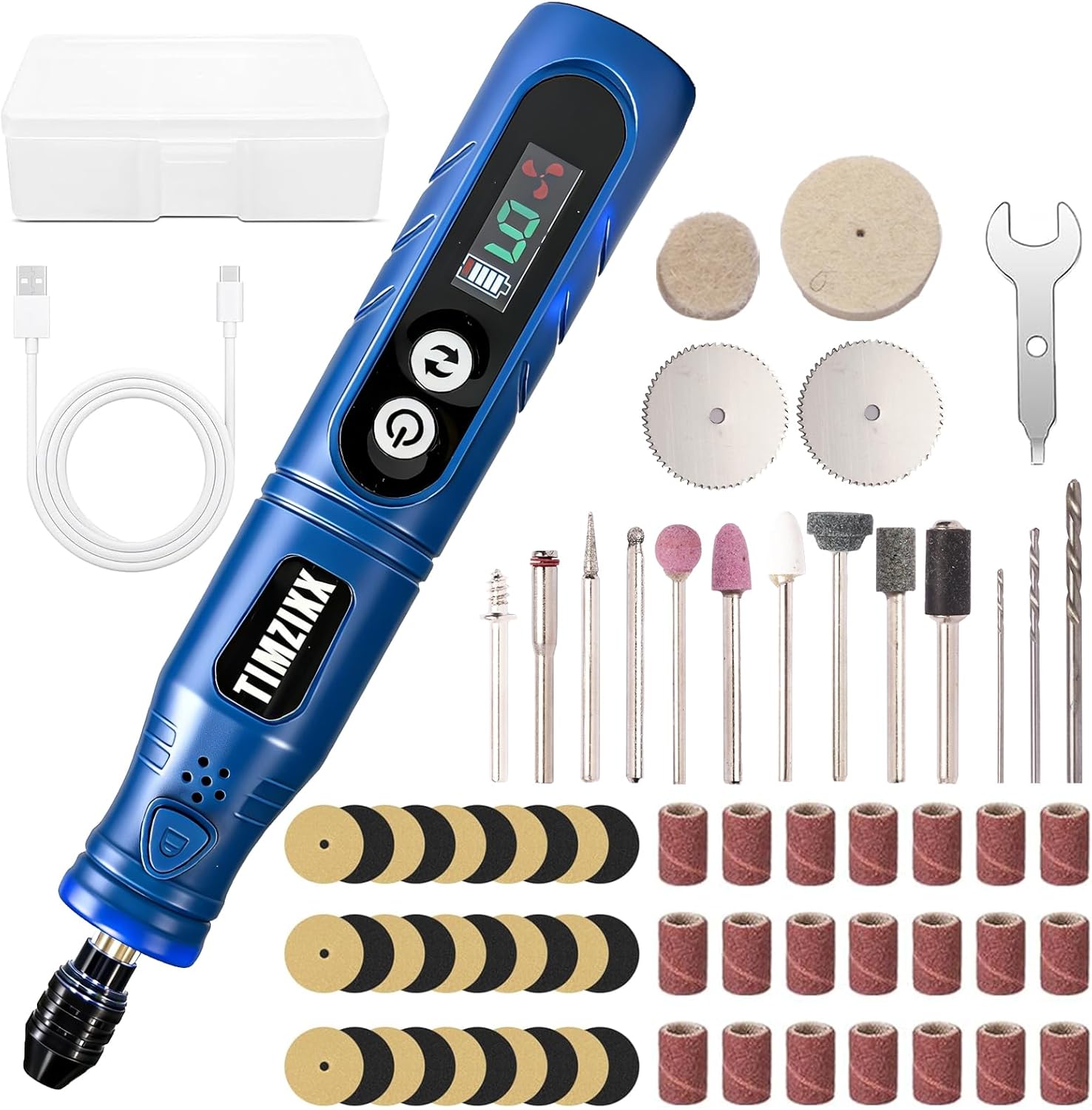 Cordless Rotary Tool Kit, 6-Speed Working Screen Diaplay Sander with 68 Accessories, Universal Collet Front Work Light Power Mini Grinder for Sanding, Polishing, Engraving