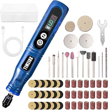 Cordless Rotary Tool Kit, 6-Speed Working Screen Diaplay Sander with 68 Accessories, Universal Collet Front Work Light Power Mini Grinder for Sanding, Polishing, Engraving