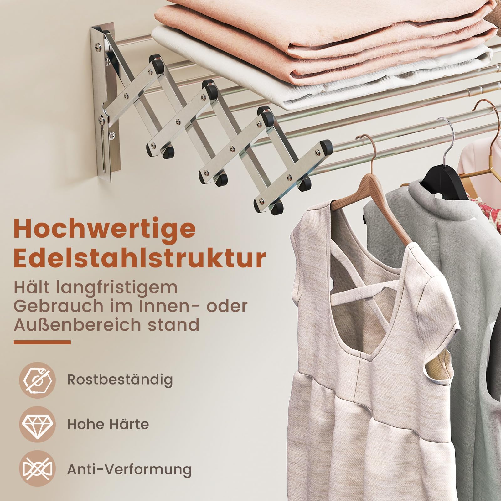 COSTWAY Wäscheständer zur Wandmontage, Wandtrockner ausziehbar aus Edelstahl mit 8 Stangen, Wandwäschetrockner 25 kg Tragkraft für Waschküche, Badezimmer