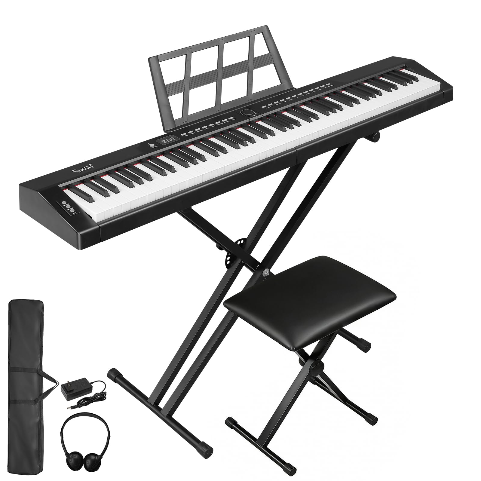 LEADZM 88 tasti semi-ponderati Digital Piano, tastiera a grandezza naturale, tastiera elettronica con doppio tubo a forma di X, panca per pianoforte Bluetooth MIDI, supporto per spartiti, pedale