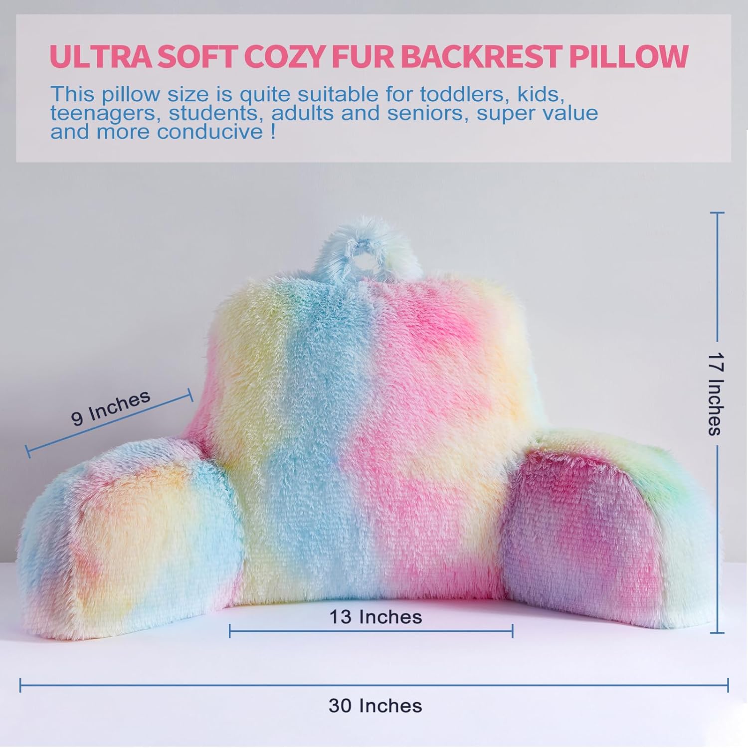 Fluffy Fur Reading Pillow for Adults & Kids Unisize, Stylish College Essentials for Girl, Fuzzy Back Pillow for Sitting in Bed, Adorable Gift for Teens, Bed Rest Sit Up Arm Support Pillow - Image 3
