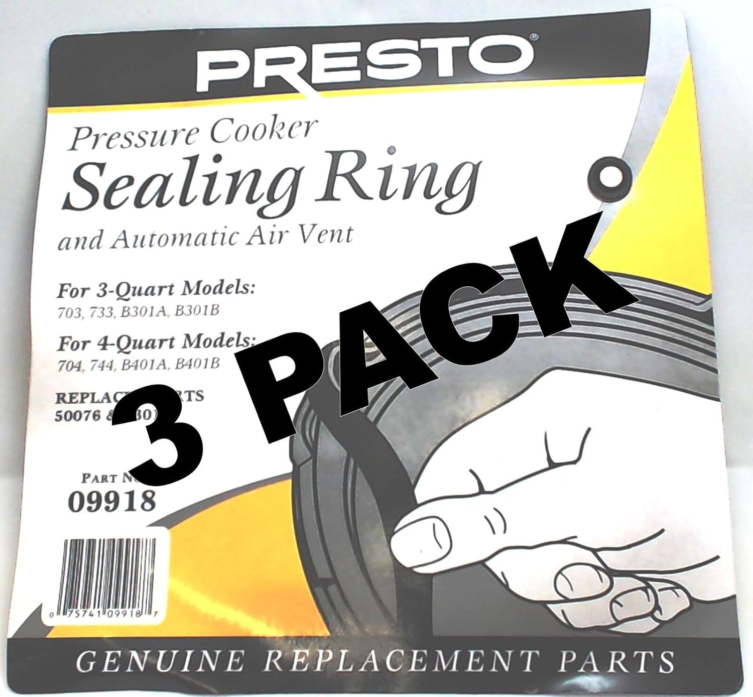 Replacement for fits 3 Pk, Presto Pressure Cooker Sealing Ring Gasket, 09918