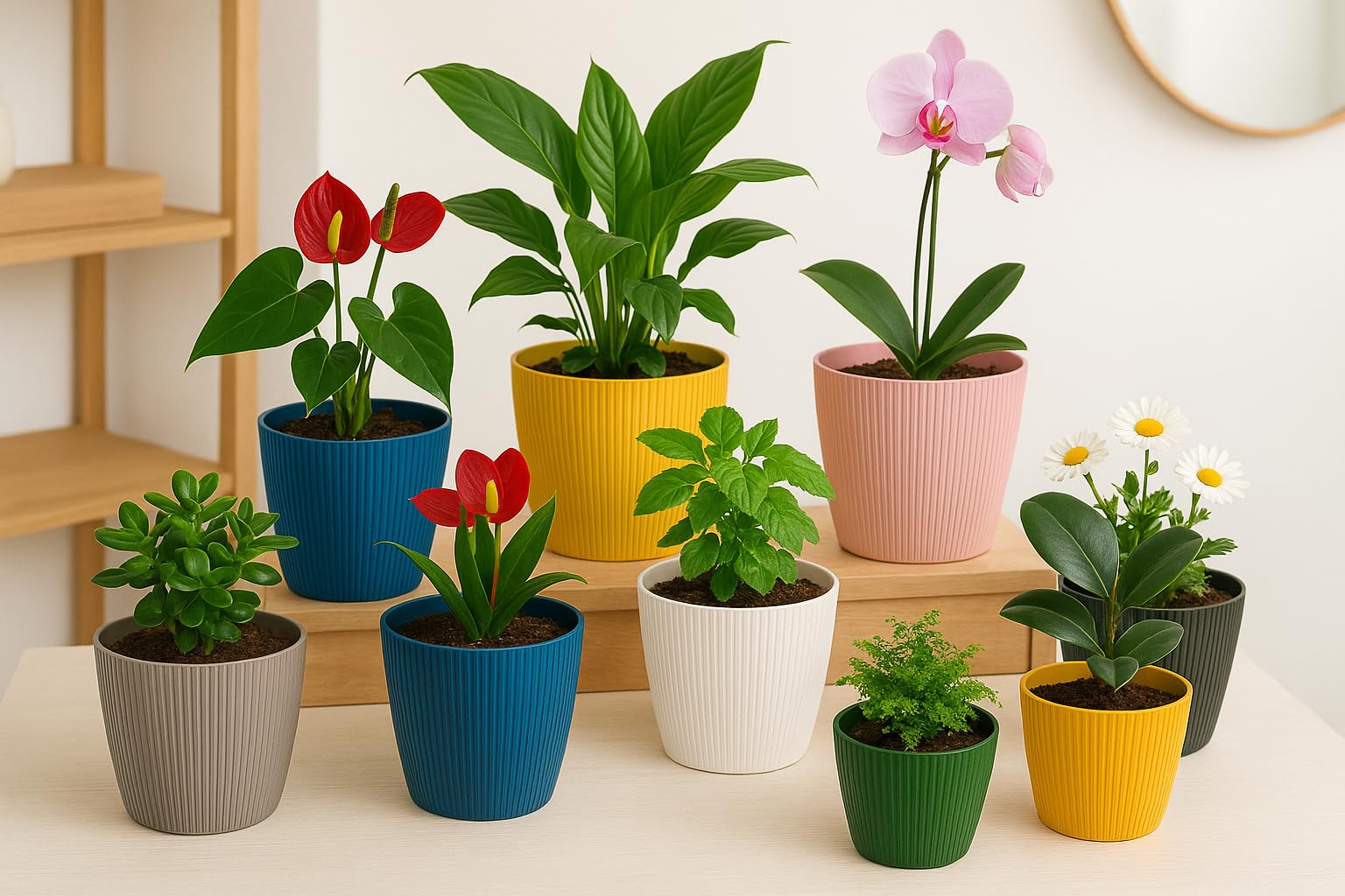 Home Garden Ornaments Decorative Plant Pots Indoor – Striped Indoor Plant Pot for Home and Garden (Diameter 18cm, Taupe) — view 8