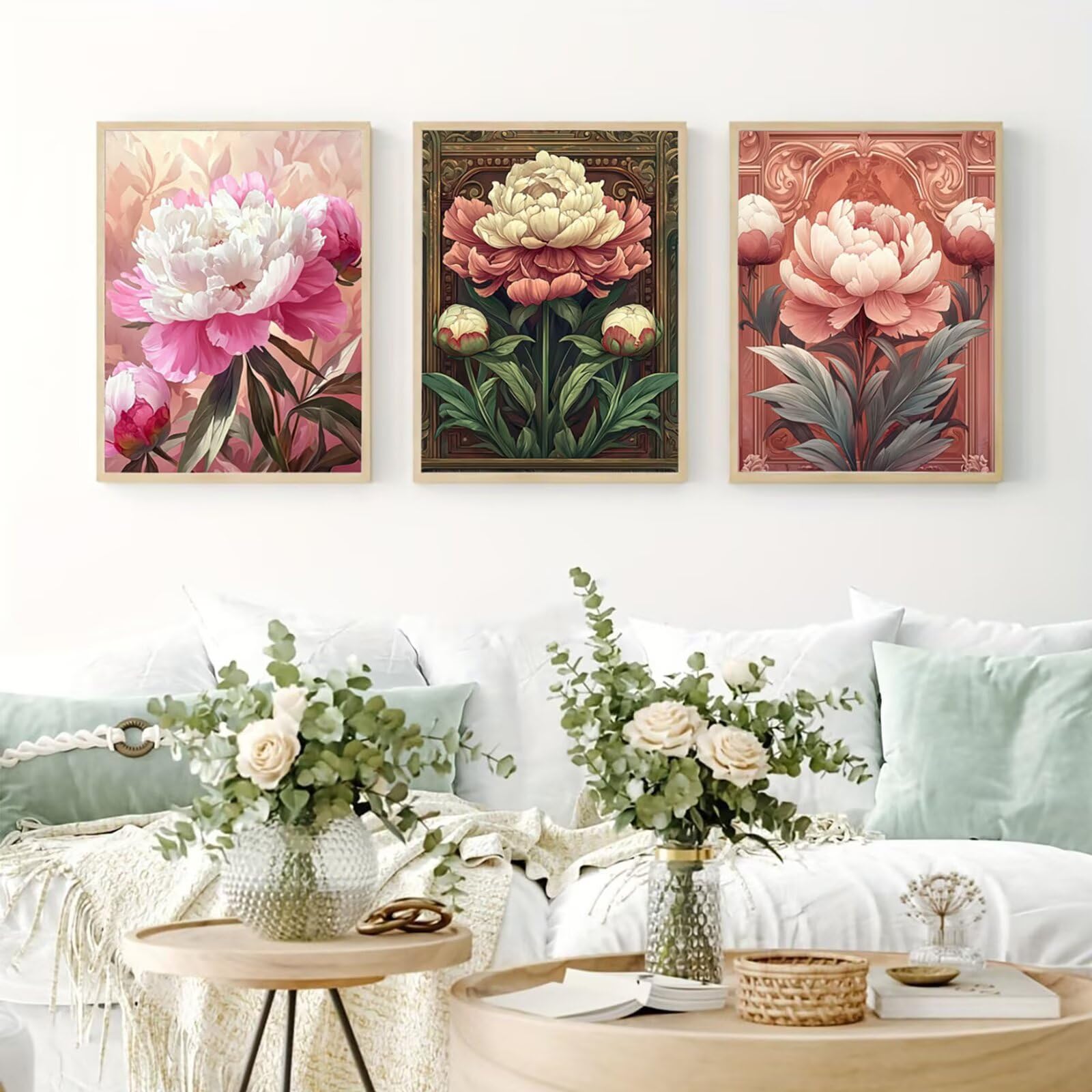 Generico Cnyaunfi 3 Pezzi Fiore Pittura Diamante Fai-Da-Te, 5D Retro Diamond Painting Kit Completo per Hobby Creativi Adulti, Per La Decorazione Della Parete Di Casa 70x90cm YF-3496