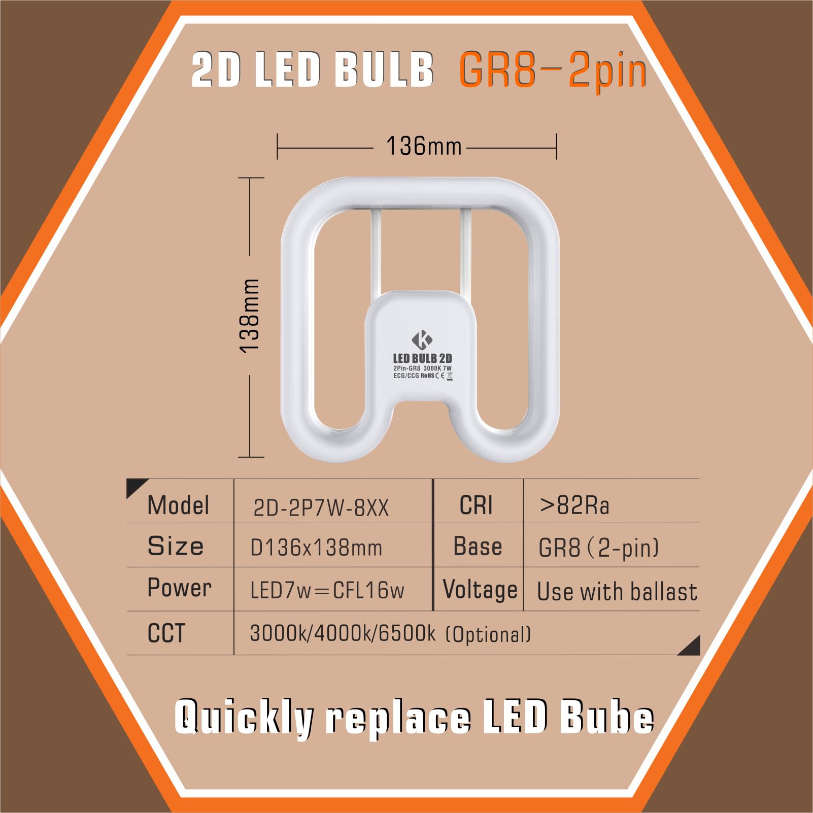 KENIU Plug and Play 2D LED Bulb GR8 2pin 950lm 7W =16W - Image 3