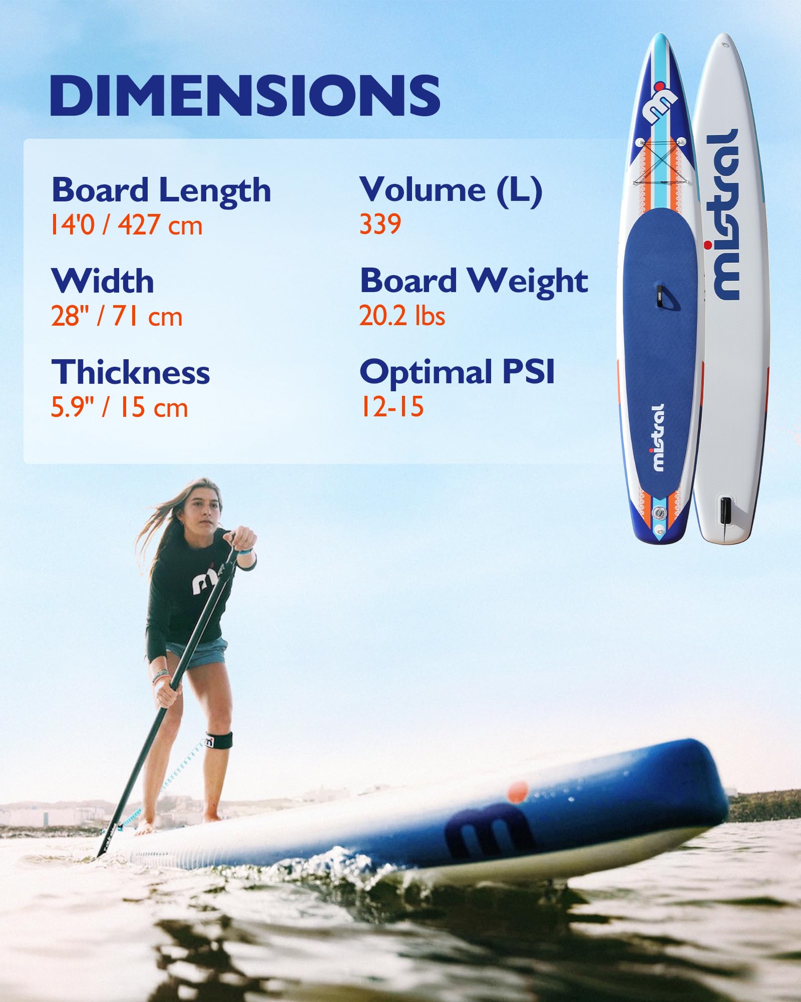 Mistral SUPボード Amazon.com : Mistral Inflatable Stand Up Paddle Board, 14'x28''x6