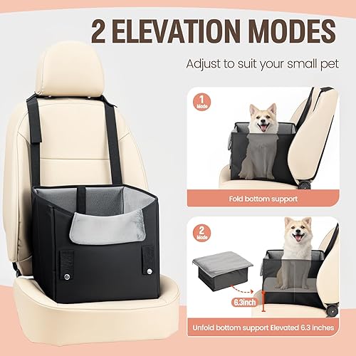 Miniatura 2 de NOVOLAB Asiento elevado de coche para perros pequeños, asiento de automóvil para perros pequeños, asiento elevador para perro cachorro con correa de