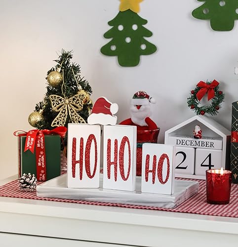 Miniatura 5 de Ho Bloques de Navidad de madera para decoración de mesa y fiesta, 4 piezas (blanco)