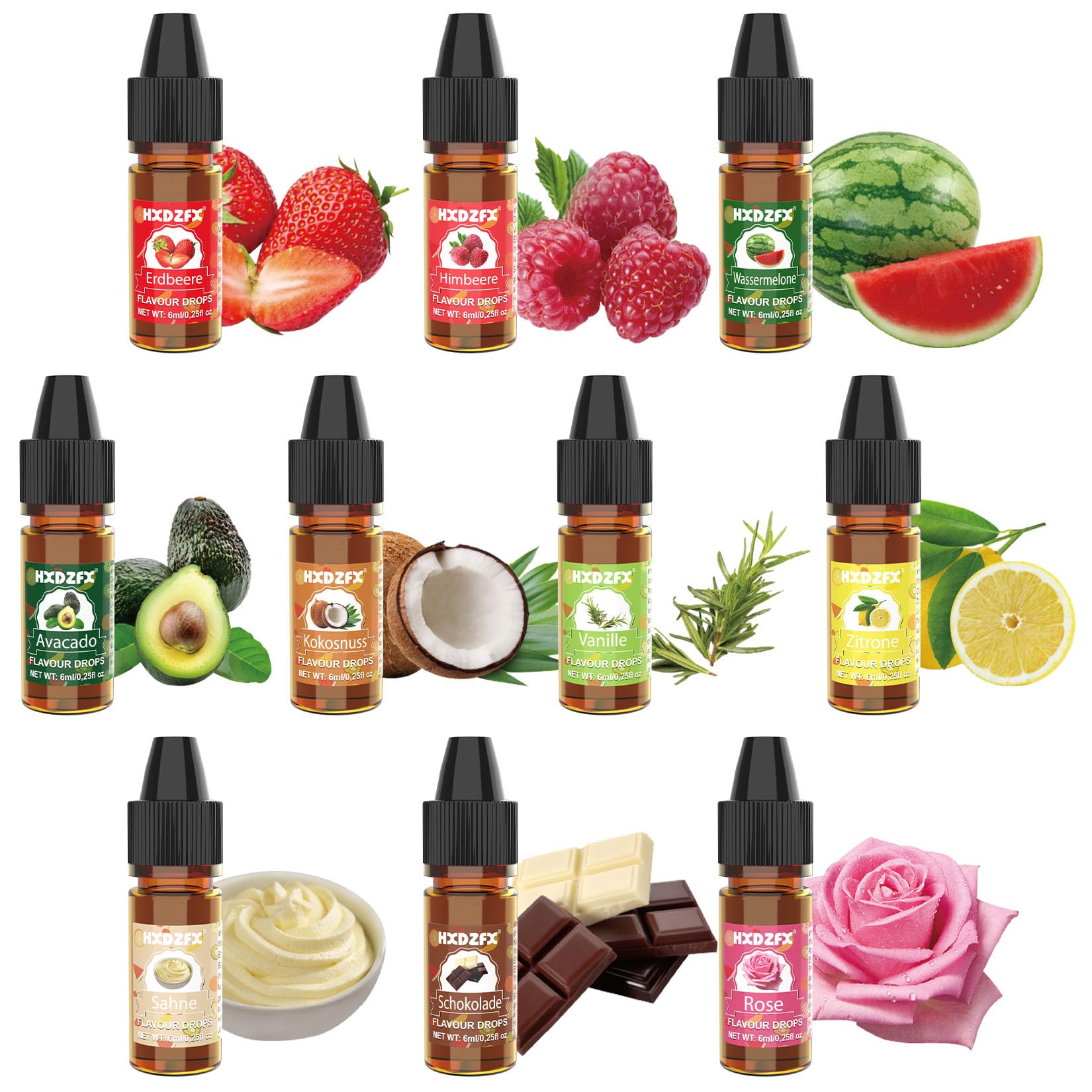 Aromat spożywczy – 10 kolorów, skoncentrowane krople, błyszczyk do ust, płynne krople do napojów, pieczenia, gotowania, słodyczy, mydła, jogurtu – 6 ml