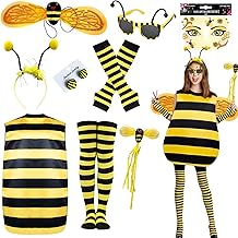 Lot de 9 costumes d'abeilles pour femme - Costume de Maya l'abeille - Pour adulte - Avec ailes d'abeille, bandeaux, baguettes de fée, lunettes, gants, vêtements, boucles d'oreilles - Pour la journée