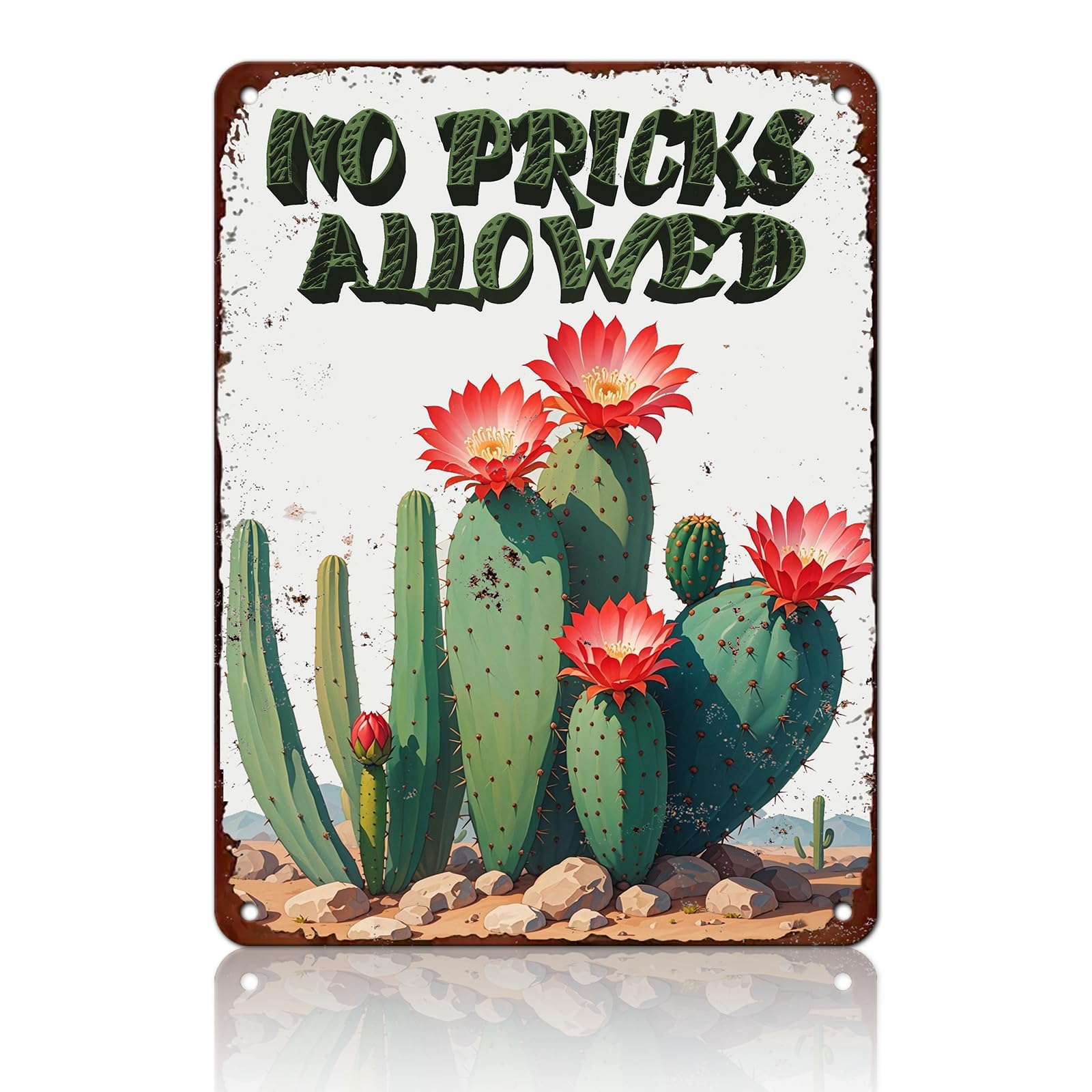 Anceky Funny Metal Tin Signs No Pricks Allowed Vintage Metal Sign Retro Wall Decor for Home Bar Pub Cafe Garage Man Cave Garden Yard 12×16 Inch