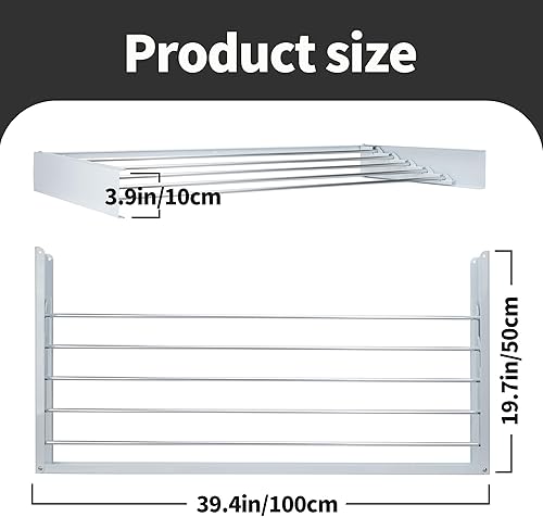 Miniatura 5 de Estante de secado de ropa para montaje en la pared, color blanco, estante de secado de ropa plegable de 40 pulgadas para uso pesado (60 libras),