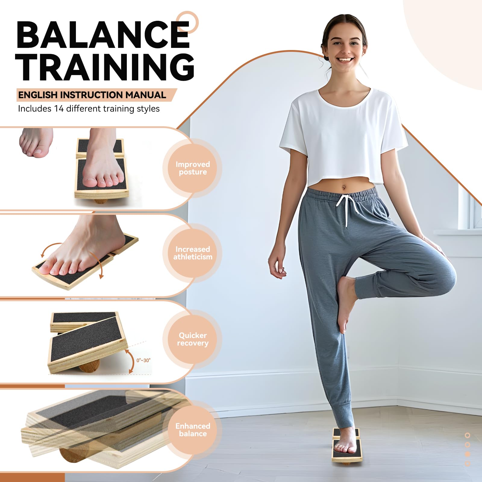 Tavoletta Propriocettiva In Legno - Balance Board Per Allenamento Equilibrio E Rinforzo Caviglie - Foto 5