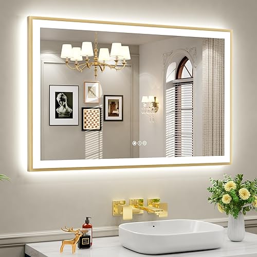 Miniatura 39 de Espejo de baño LED de 20x28 pulgadas con marco negro, espejos de baño retroiluminados y con luz frontal para pared, antiempañamiento, regulable, con