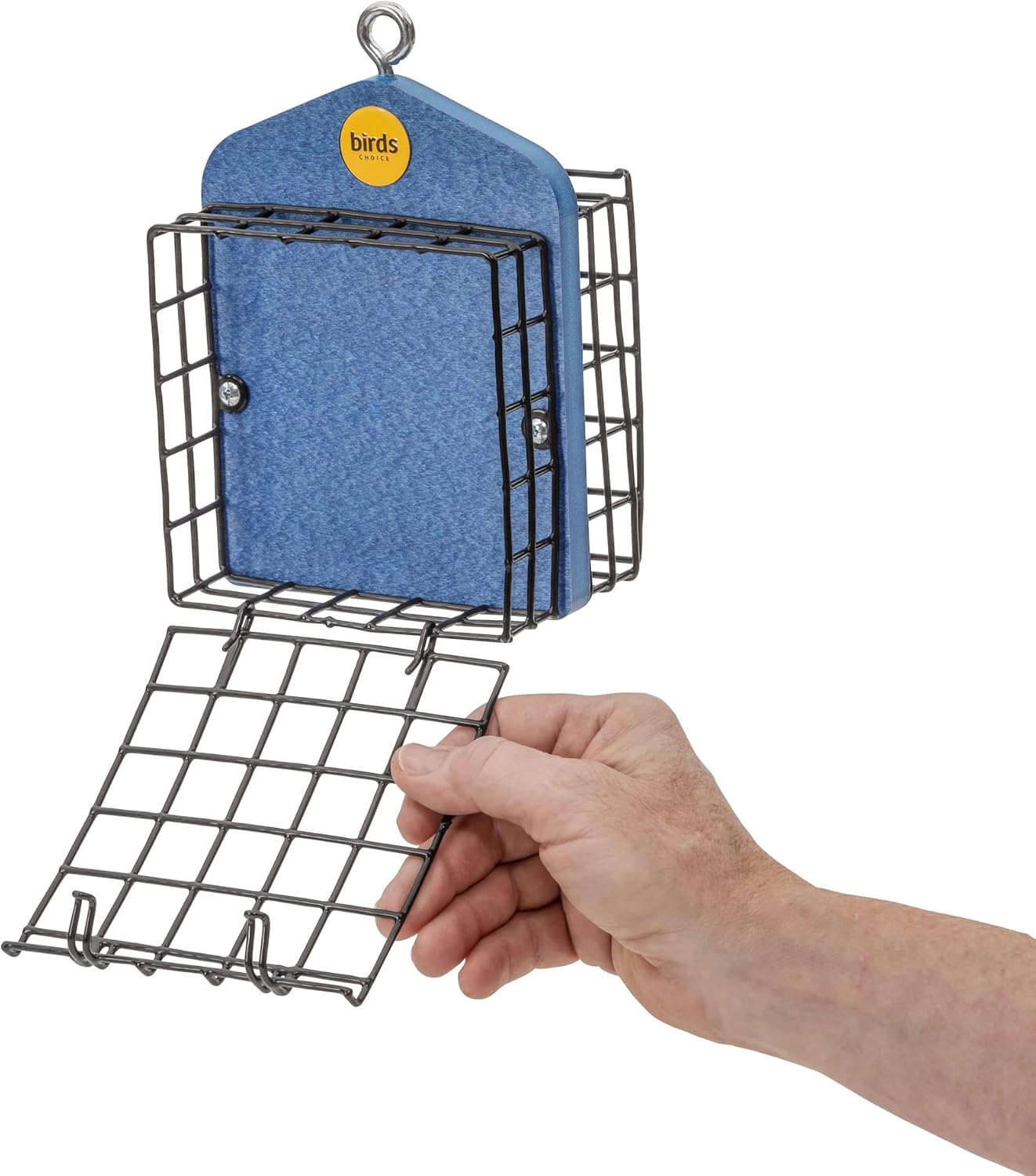 Birds Choice Suet Cage Feeder, Holds 2 Suet Cakes | Hanging Bird Suet Feeder for Woodpeckers, Jays, Nuthatches | Vinyl Coated Grids | Sturdy for Garden, Backyard, Outdoor | Deep Blue, 5"L x 4"W x 8"H