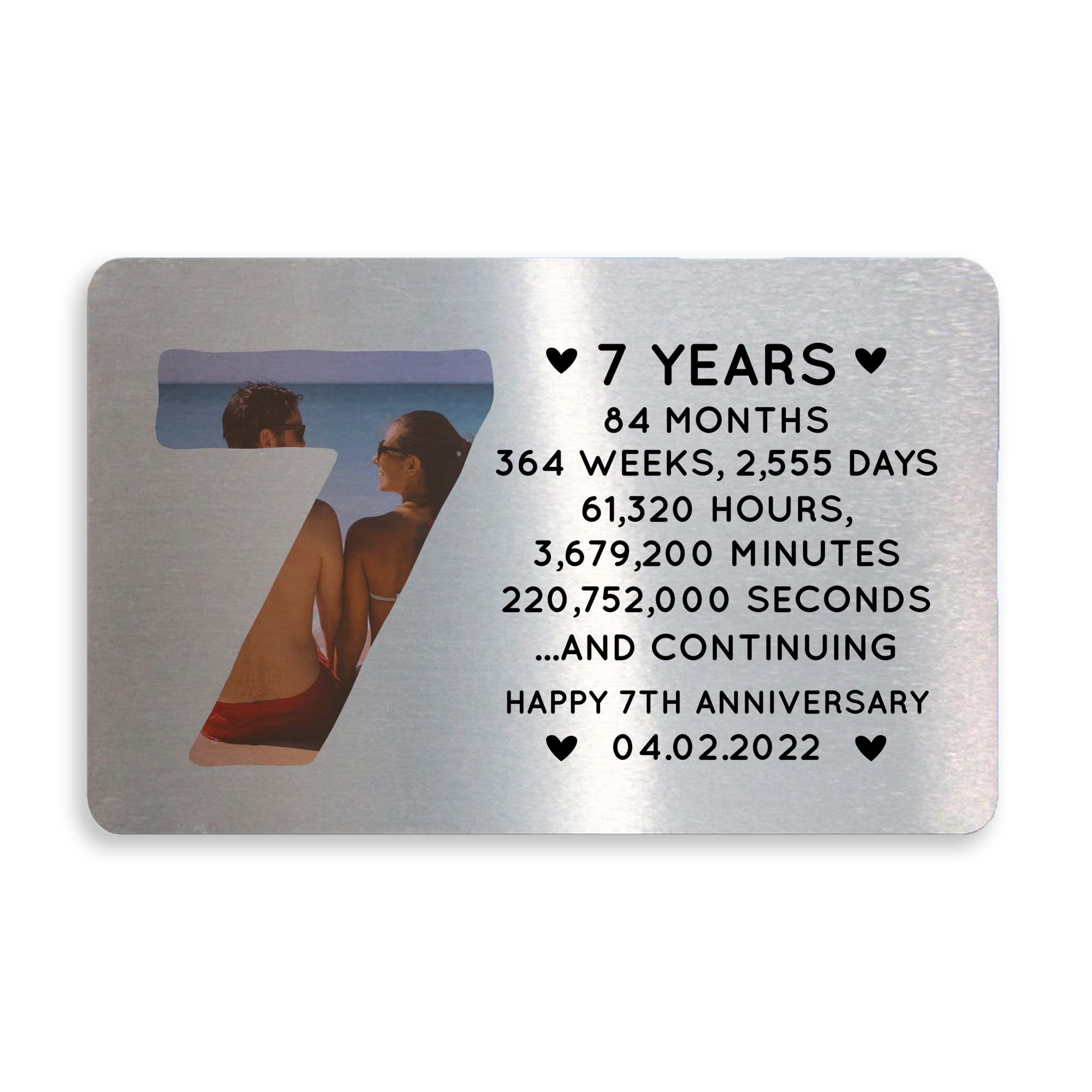 7th Anniversary Personalised Metal Card Perfect For Husband Wife Him Her Gift