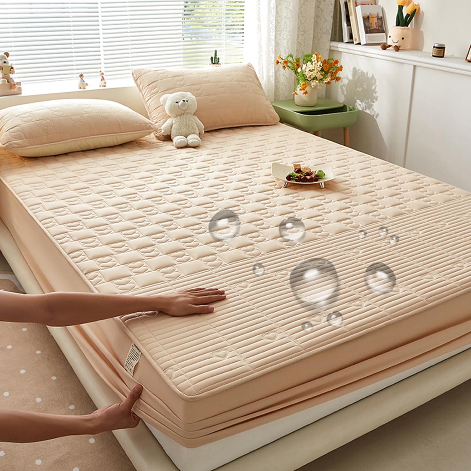 LDLCYCN ,A/khaki,150 * 200cm/QUEEN, 100% Waterproof Mattress Protector Cover Queen Size Quilted Fitted Sheet