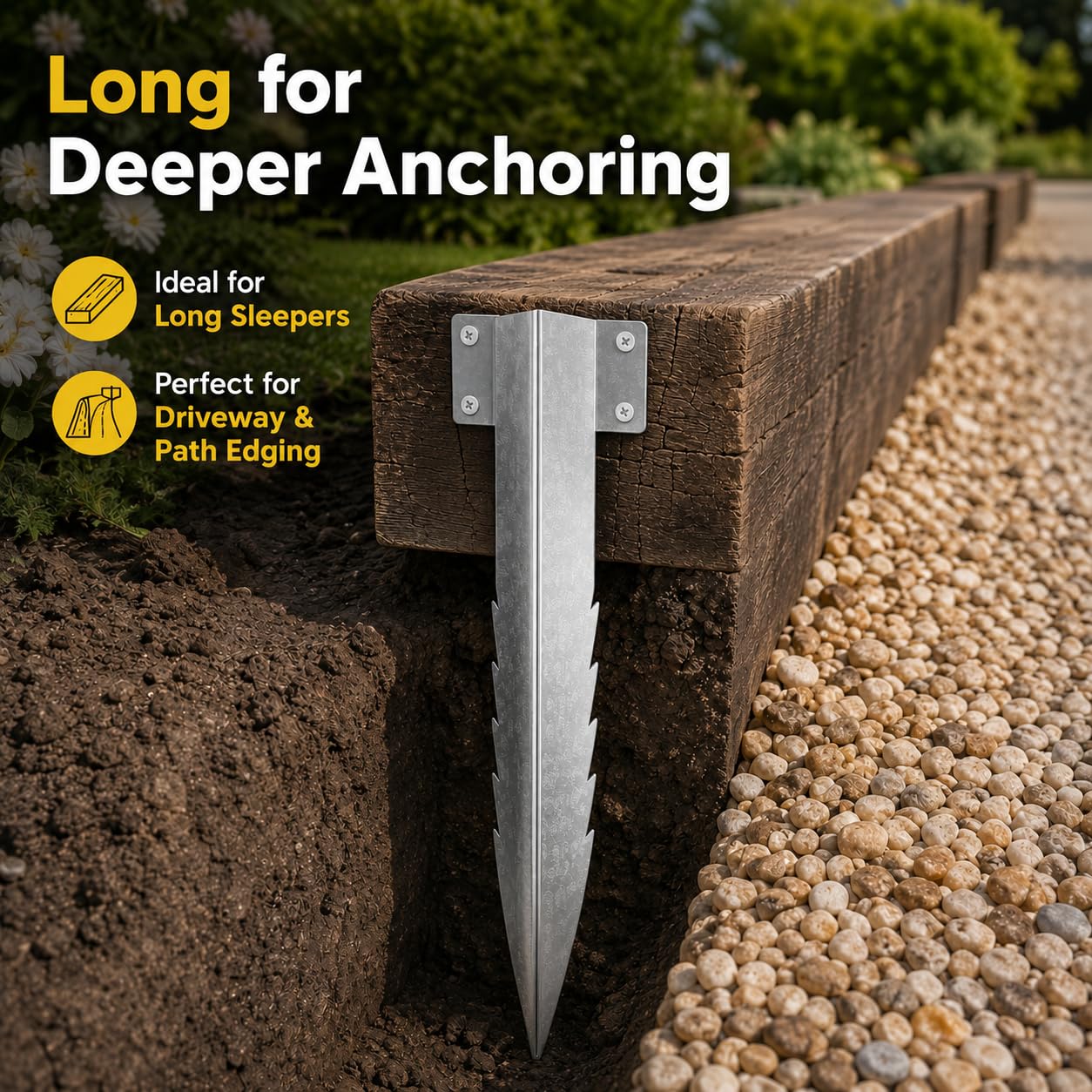 Lot de 10 supports de traverses de chemin de fer de 41,5 cm, piquets en acier galvanisé robuste avec 40 vis, pointes de bordure de jardin dentelées pour parterres surélevées, bordures de