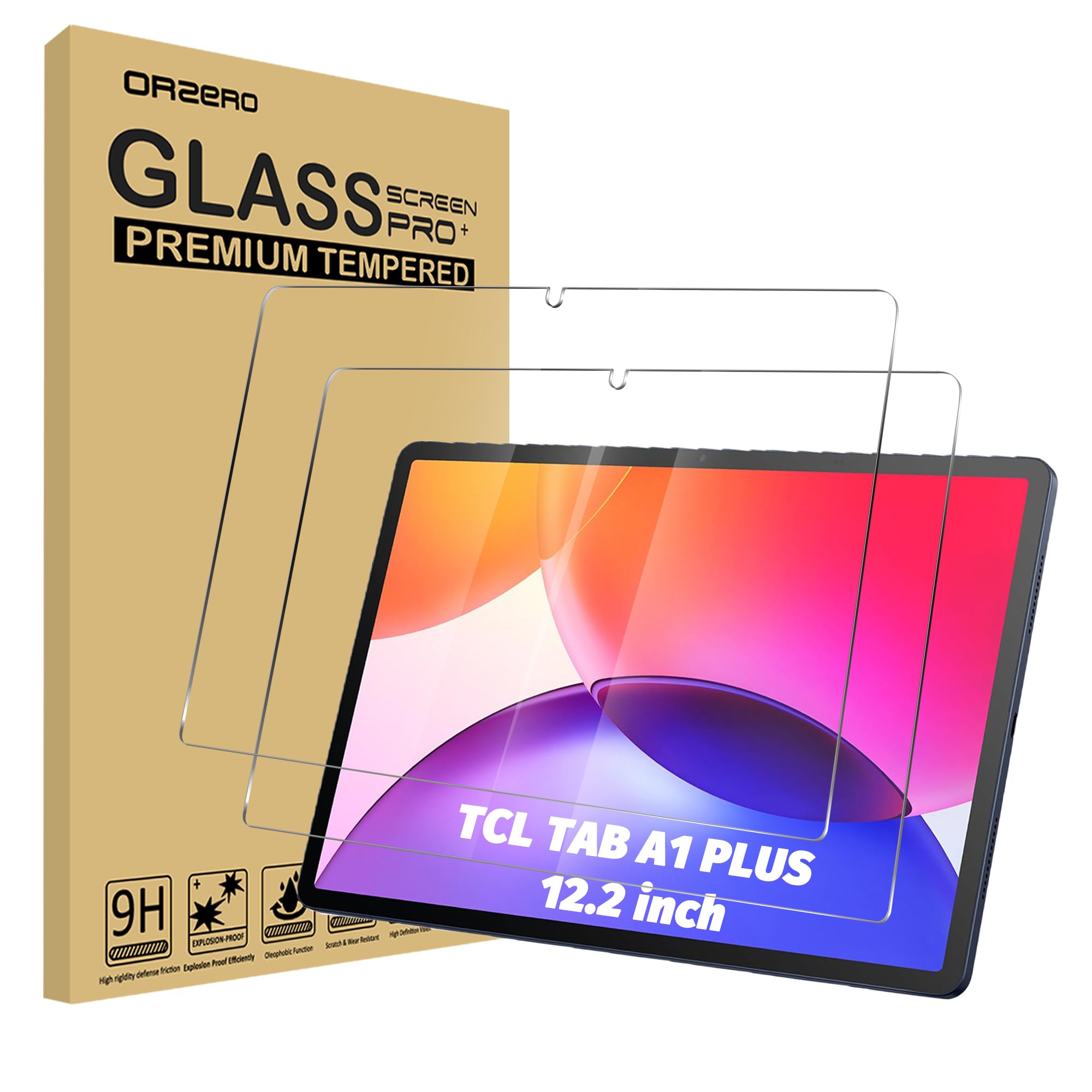 Orzero (2 Pack Tempered Glass Screen Protector Compatible for TCL TAB A1 Plus 12.2 inch, Protector De Pantalla 9H High Definition Anti-Scratch Bubble-Free