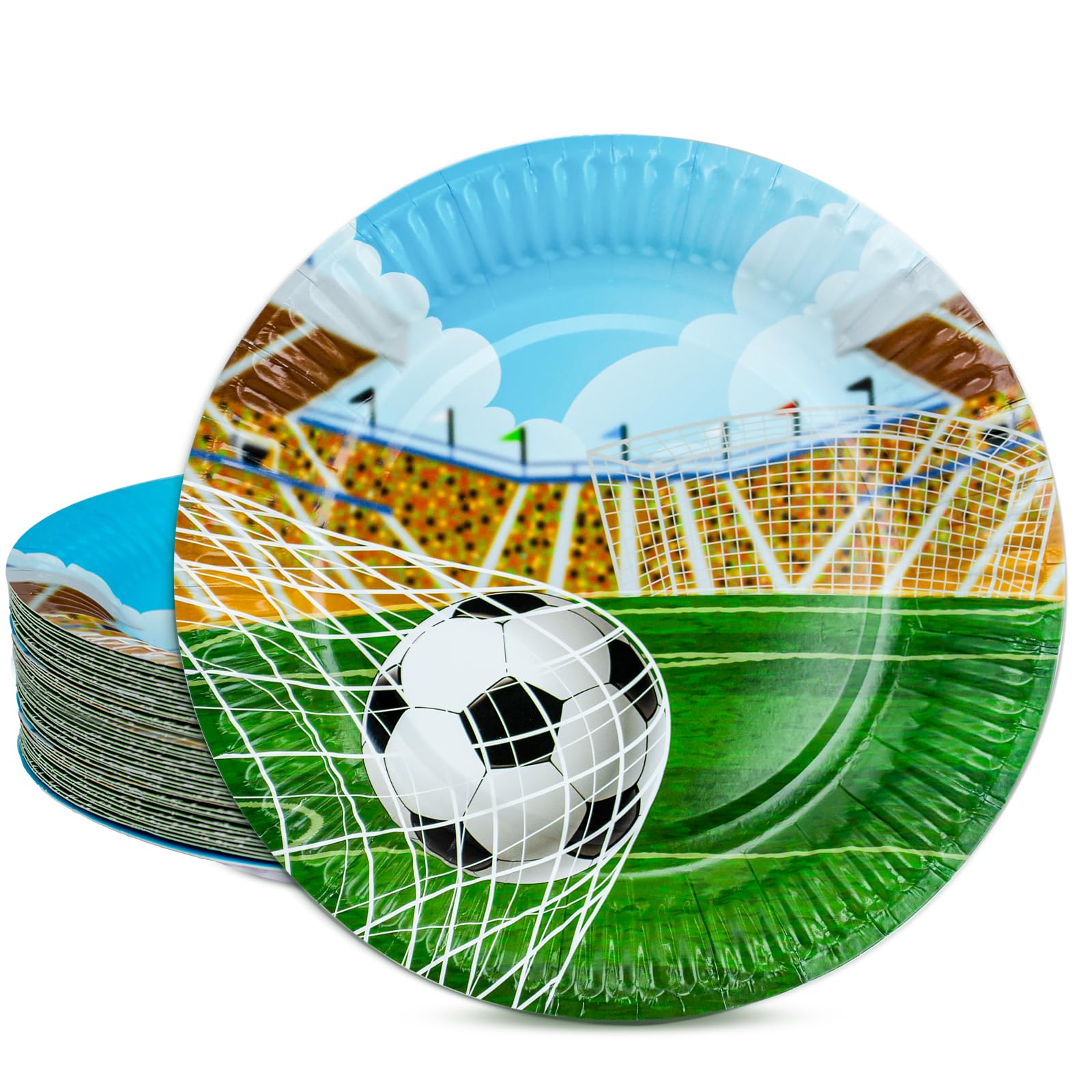 HNH Goal Dessert Plates Set 18cm Pack of 50 Disposable Paper Plates for Football Party