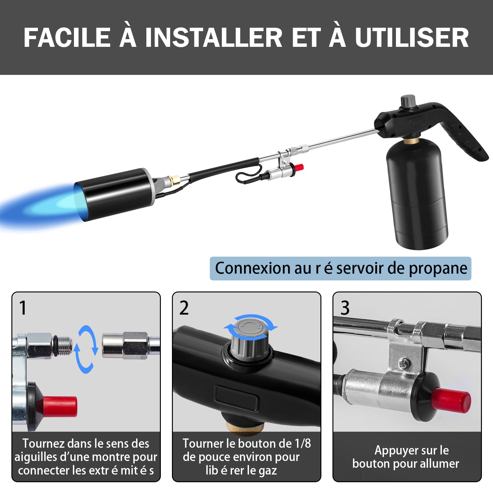 Propano antorcha malas hierbas quemador, 1.200.000 BTU alta salida malas hierbas antorcha lanzallamas, antorcha con control de llama y 30 "brazo largo desmontable para jardín, madera, hielo