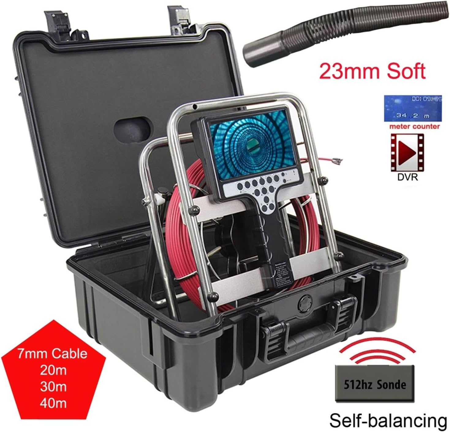 Drain Inspection Camera 23mm Camera 30M Cable Endoscope Meter Counter DVR Drain Sewer Inspection Video Camera Video Endoscope Camera Borescope Camera
