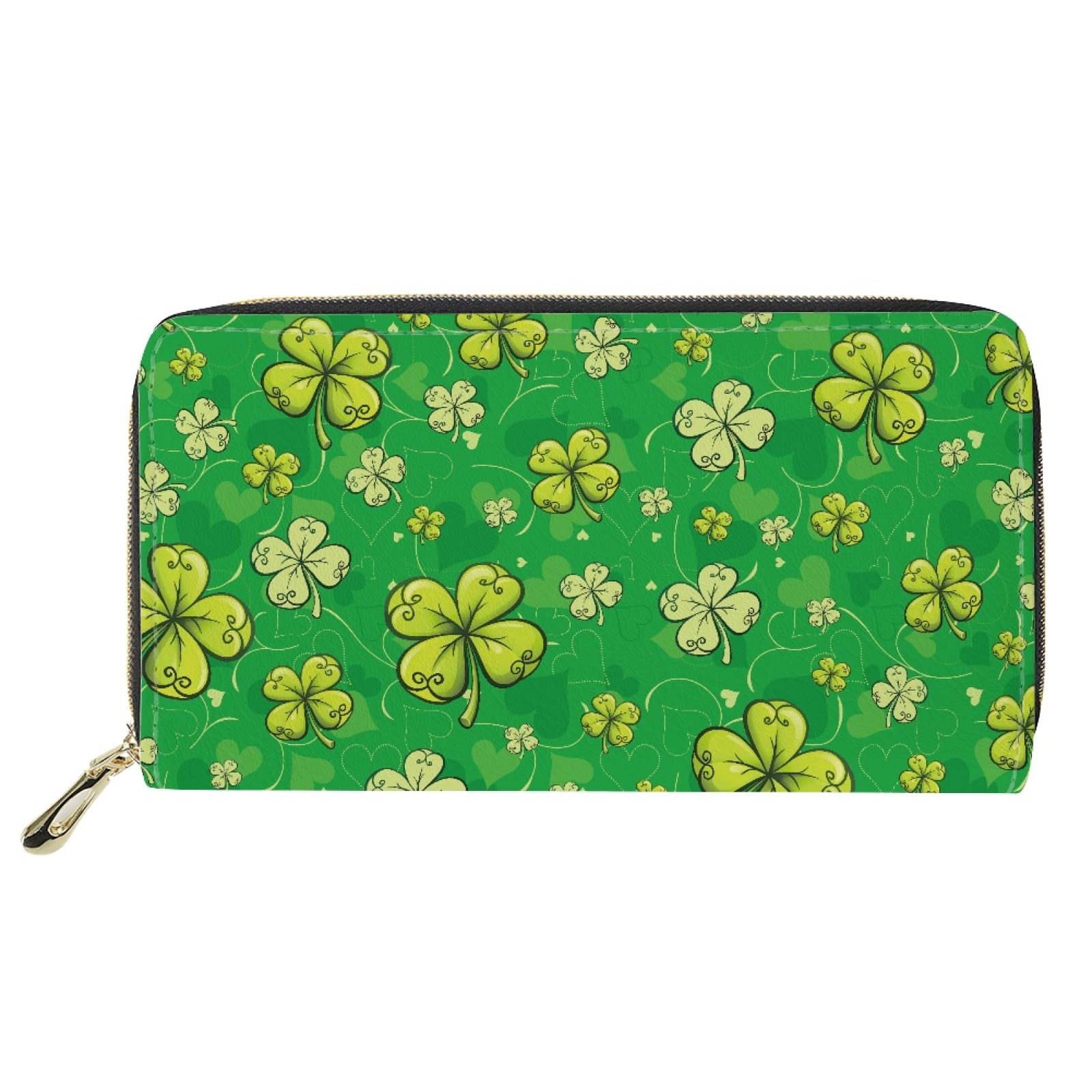 JOAIFO Green Lucky Grass Print Wallet for Women Girls,PU Leather Purses,St. Patrick's Day Theme Zipper Wallet Travel Easter Theme Portable Shopping Pouch