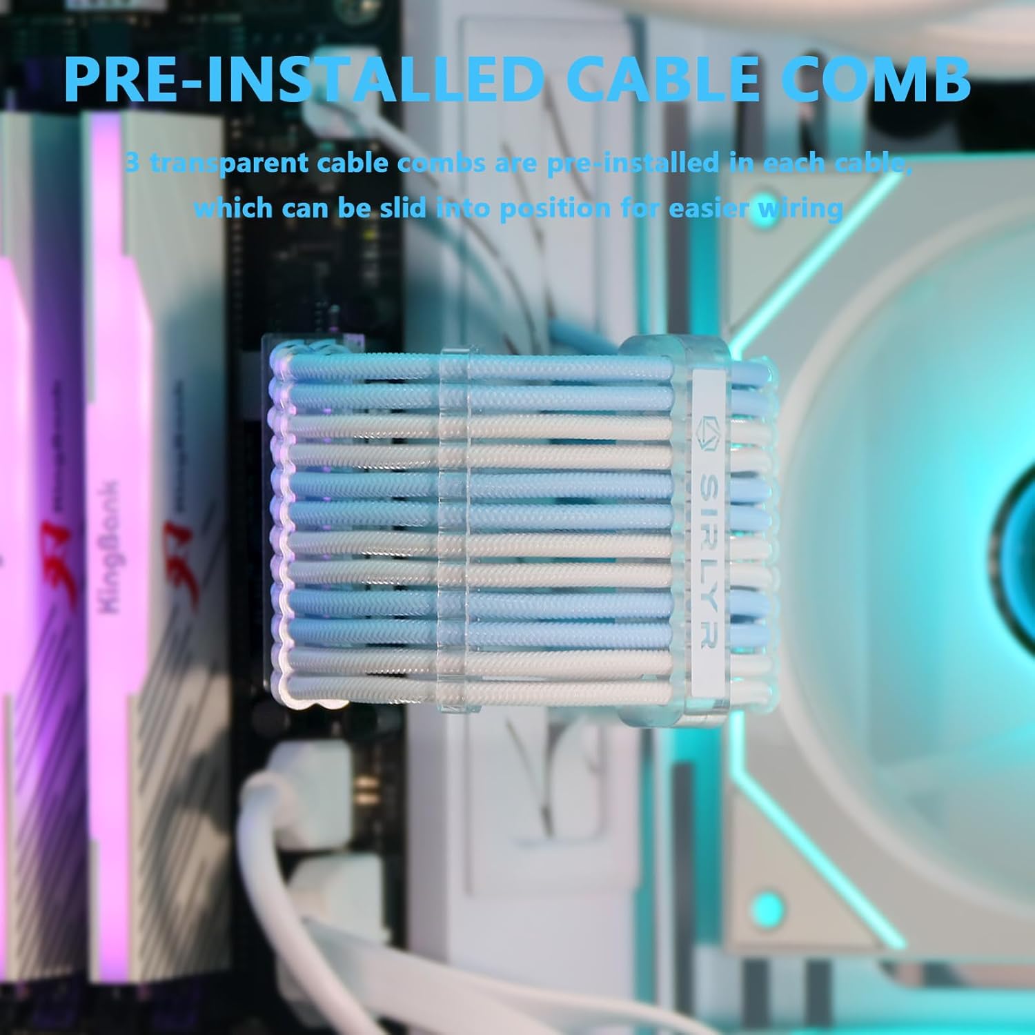 Sirlyr PSU Cable Extension,Customed Pre-Bend PC Power Supply Cable,1x 24 Pin ATX / 1x 8 (4+4) Pin EPS/Longer 2X 8 (6+2) Gold-Plated Pin Pcie,Nylon Sleeved Blue White,4 Kits