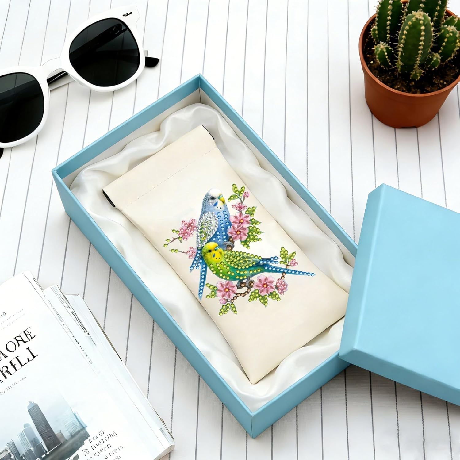 DIY Diamond Art Painting Eyeglasses Pu Leather Portable Storage Bag, With Press-To-Close Automatic Closure