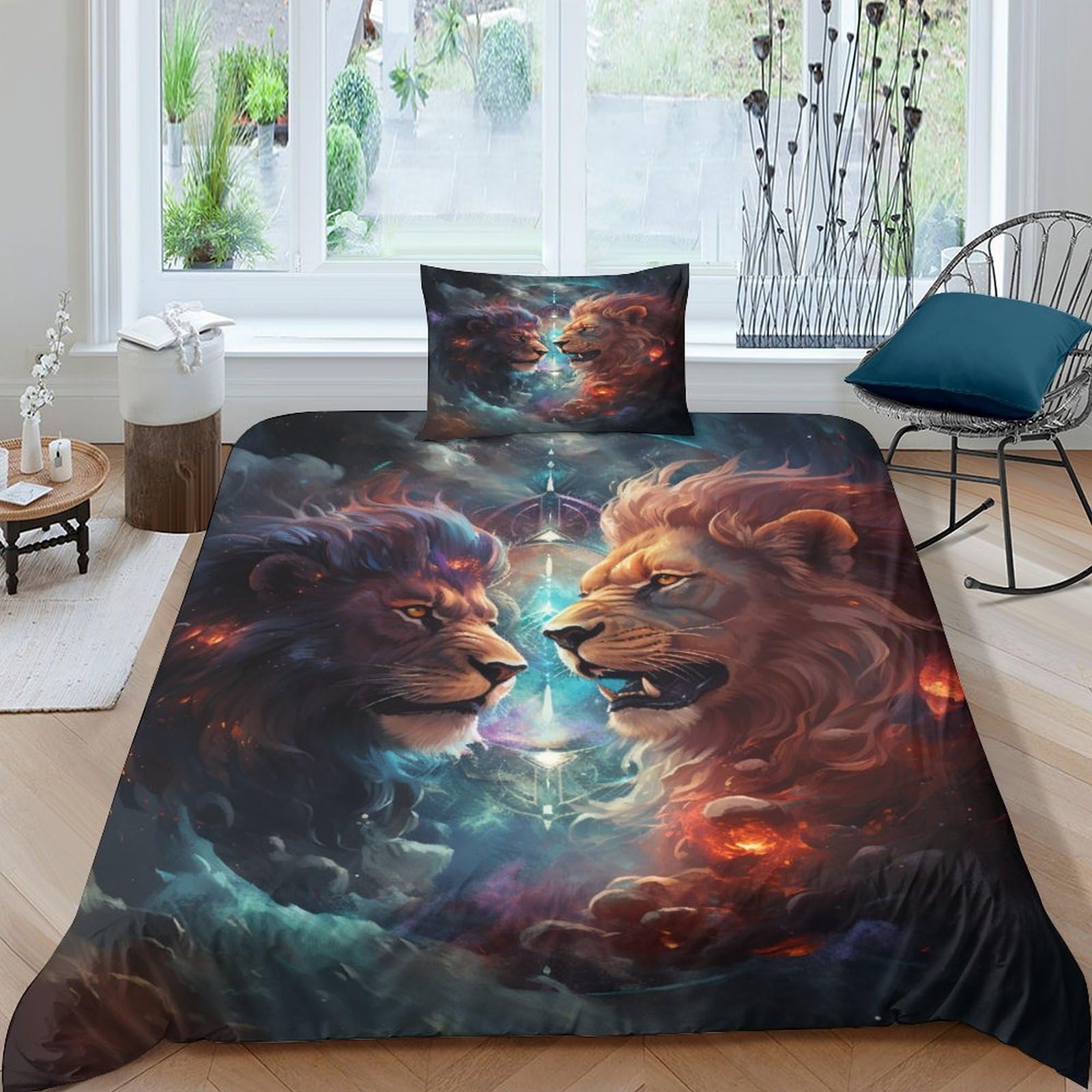 Housses de couettes Lion galaxie pour une chambre d'enfant cosmique et moderne