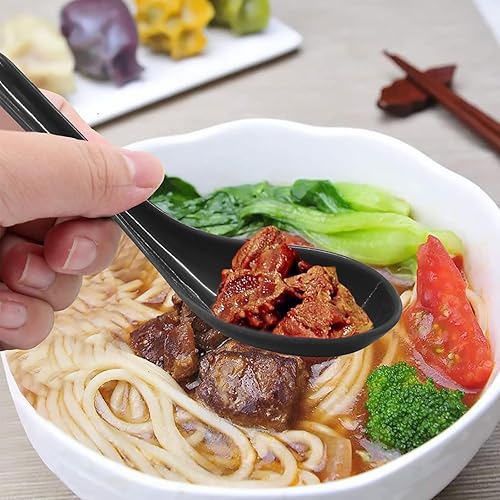 Miniatura 58 de 2 cucharas de sopa asiáticas, cucharas de sopa de sopa de soba de fideos de arroz chino, japonesas, ramen wonton, cucharas de melamina negra