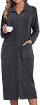 Viakeo Robes de polaire pour les femmes Zipper Nightgown long peignoir léger manteau de maison avec des poches S-3XL
